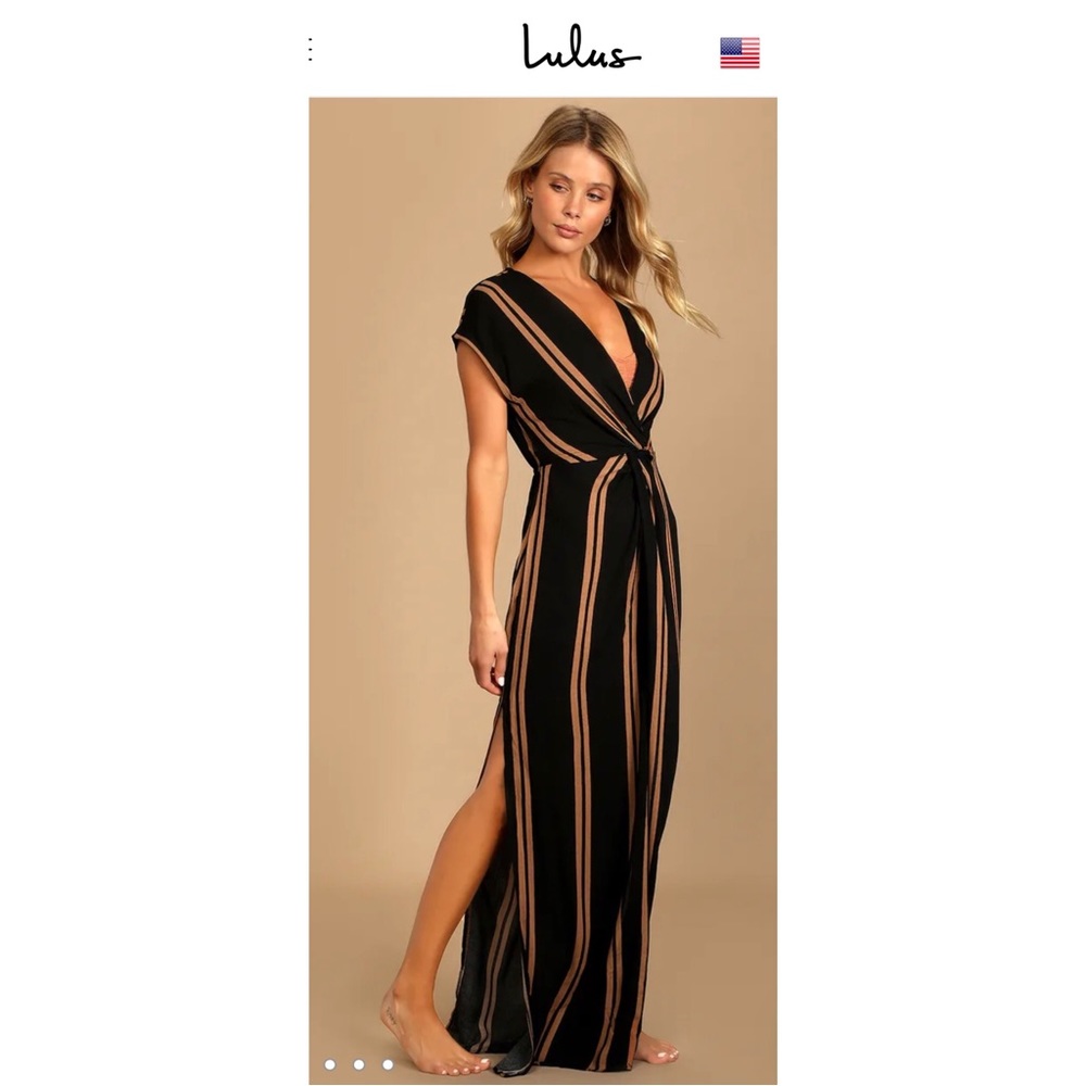 Lulus Coastal Grooves Black and Brown Striped Swim Cover-Up